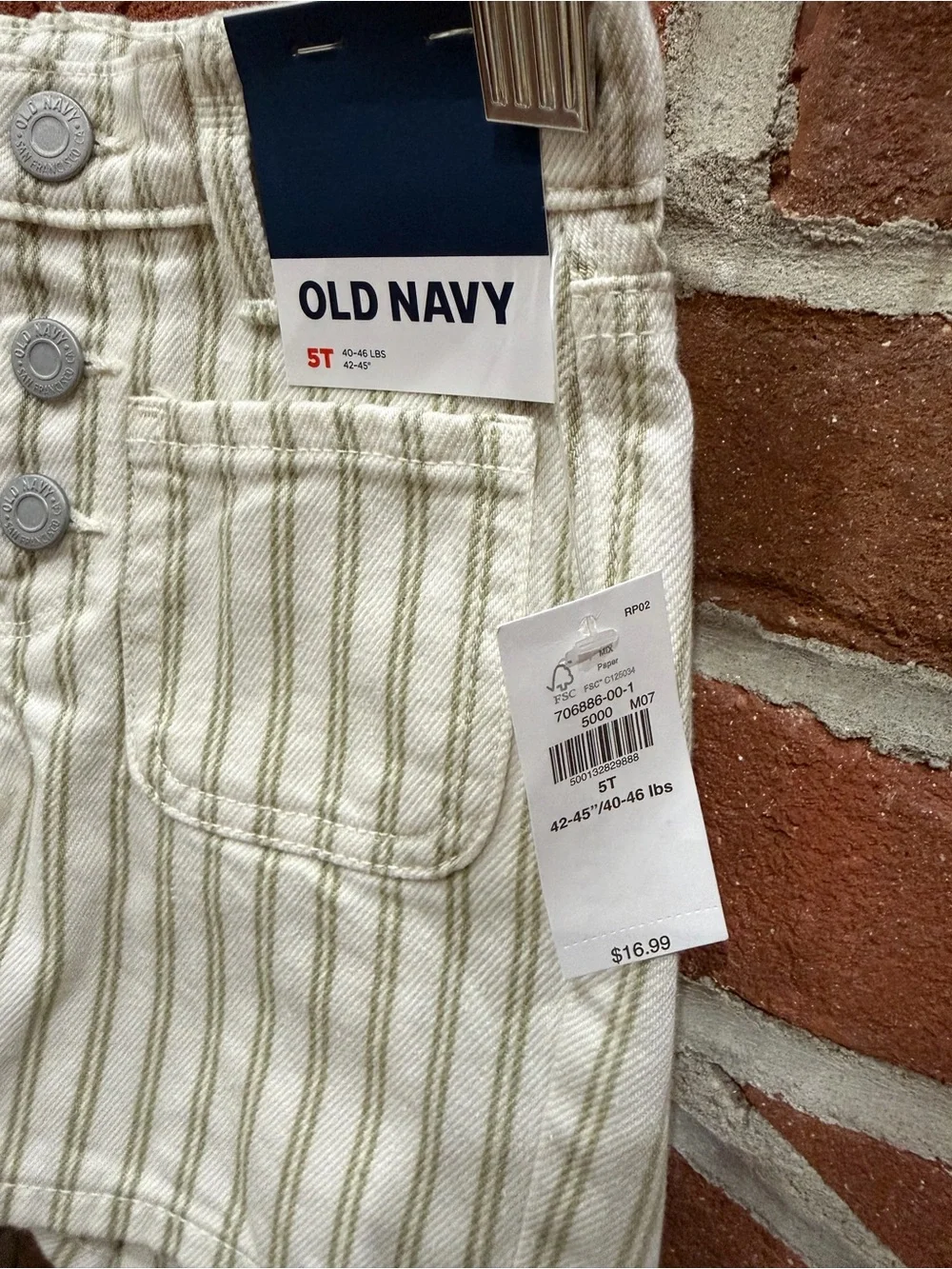 Old Navy Cream and Olive Stripe Button-Front Kids Shorts
